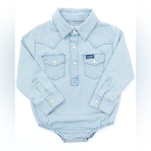 Wrangler denim shirt onesie bodysuit baby boy long sleeve collar western polo